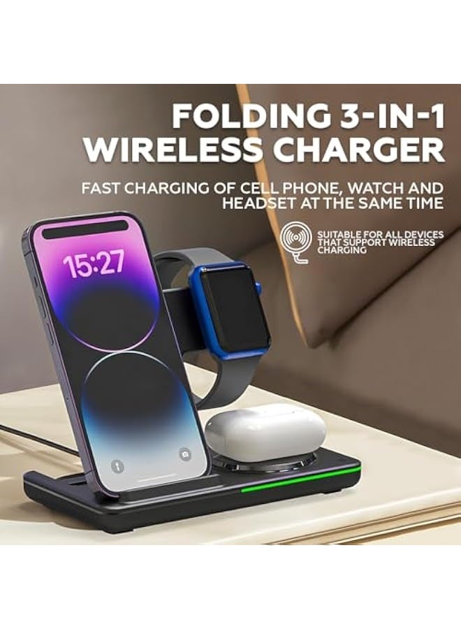 3 in 1 Wireless Charging Station, Fast Wireless Charger Stand for Fast Charge, Wireless Charger Phone Apple iPhone 16 15 14 13 12 11 X Pro Max AirPods iWatch 8 7 6 5 4 Samsung Galaxy S (Black) - Image 2