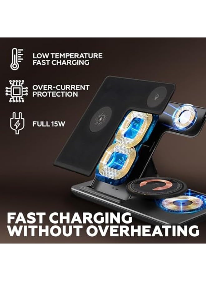 3 in 1 Wireless Charging Station, Fast Wireless Charger Stand for Fast Charge, Wireless Charger Phone Apple iPhone 16 15 14 13 12 11 X Pro Max AirPods iWatch 8 7 6 5 4 Samsung Galaxy S (Black) - Image 5