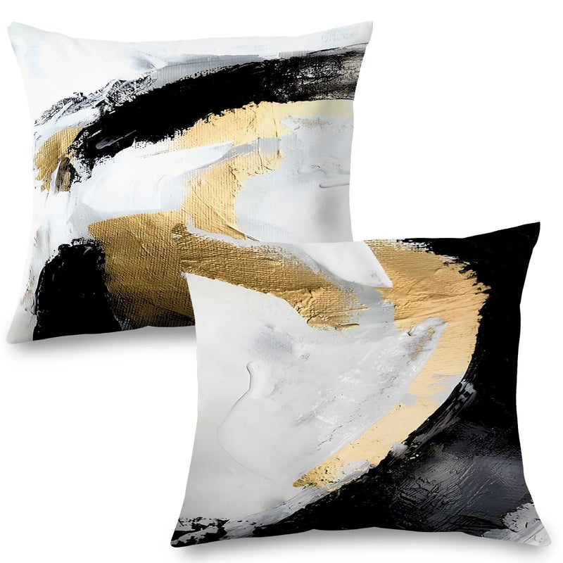 Supwhd Abstract Black White and Gold Pillow Covers 20x20 Set of 2 - Modern Pillow Covers  Modern Home Decor  Black and Gold Decorative Pillows for Couch Living Room Bedroom - Image 1
