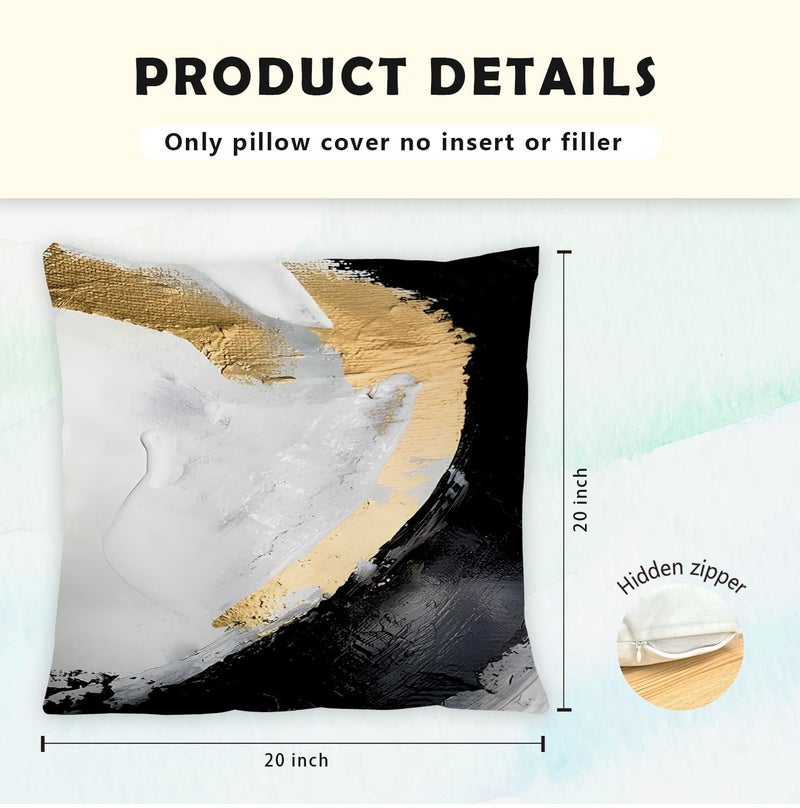 Supwhd Abstract Black White and Gold Pillow Covers 20x20 Set of 2 - Modern Pillow Covers  Modern Home Decor  Black and Gold Decorative Pillows for Couch Living Room Bedroom - Image 5