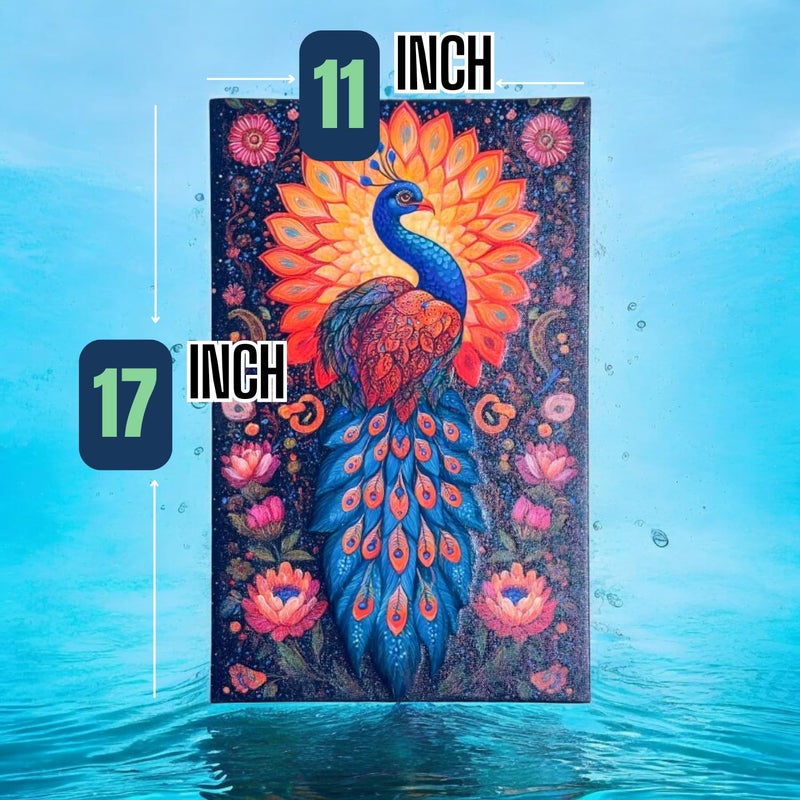 Maefele 3D Embossed Traditional IndianWall Painting and Wall ArtRegal Peacock Home decoration 11x17 inches with frame without border - Image 3