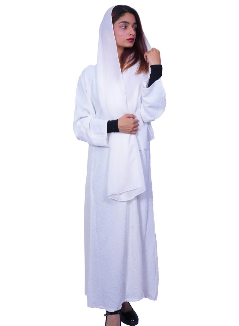 FASHION LINE Abaya Open Chicks Dot Design Cloth V-Open Neck with White