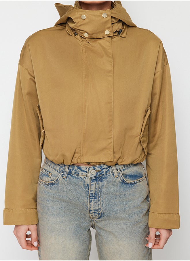 trendyol - Beige Oversize Crop Sleeve Curling Detailed Thin Raincoat Windbreaker Coat TWOSS24MO00020 - Image 1