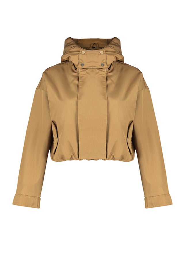 trendyol - Beige Oversize Crop Sleeve Curling Detailed Thin Raincoat Windbreaker Coat TWOSS24MO00020 - Image 1