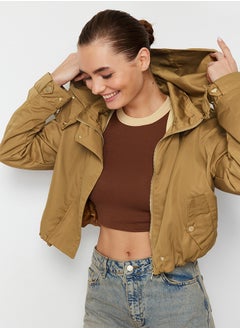 Beige Oversize Crop Sleeve Curling Detailed Thin Raincoat Windbreaker Coat TWOSS24MO00020