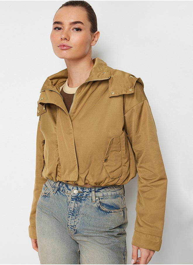 trendyol - Beige Oversize Crop Sleeve Curling Detailed Thin Raincoat Windbreaker Coat TWOSS24MO00020 - Image 1