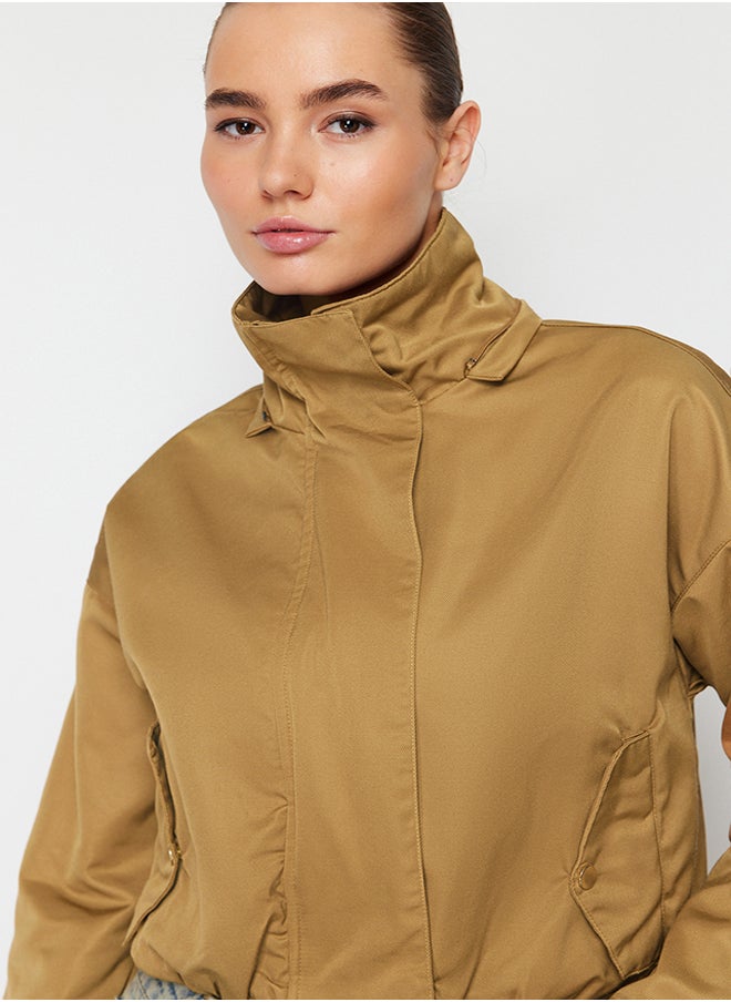 trendyol - Beige Oversize Crop Sleeve Curling Detailed Thin Raincoat Windbreaker Coat TWOSS24MO00020 - Image 1
