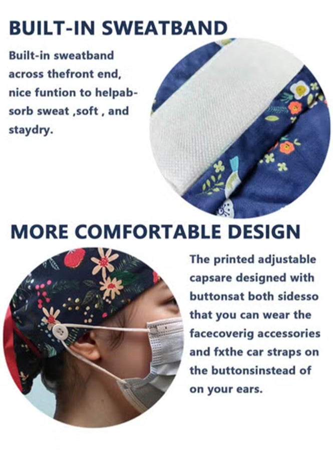 Pack of 3 Surgical Caps for Female and Male  Cotton Nursing Cap Working Cap Adjustable Cotton Working Hats Sweatband Cotton Ponytail Holder Long Hair Head Covers Hair Caps Nurse Hat with Buttons - Image 3