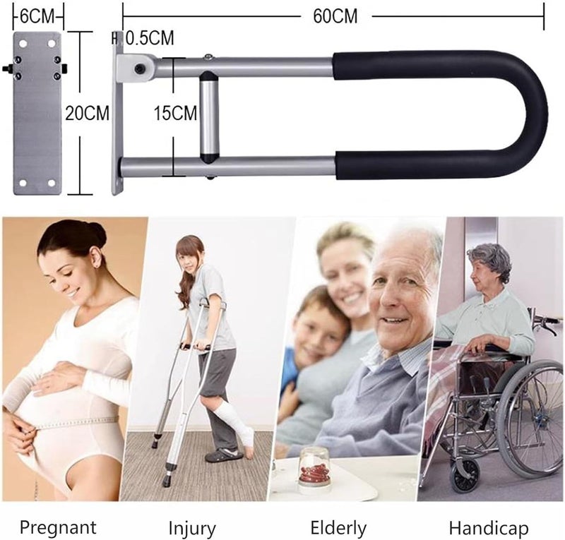NEELABIL Aluminum Alloy Handrail for Toilet -Fall / -Slip Bathroom Handrail Flip-Up Safety Handrail Screw-In Safety Grab Bar Handle Home Health Care Equipment for Elderly Disabled (with Black Sponge - Image 3