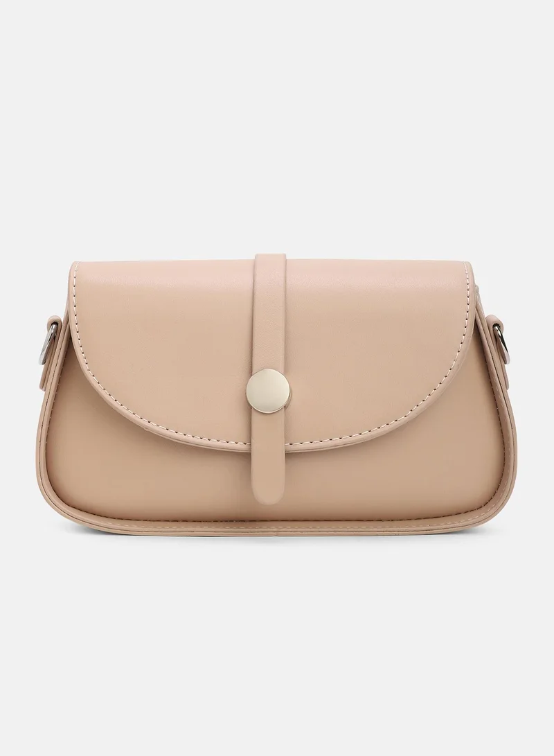 Haute Sauce Solid Magnet Lock Regular Vegan Leather Sling Bag with Detachable Strap For Women