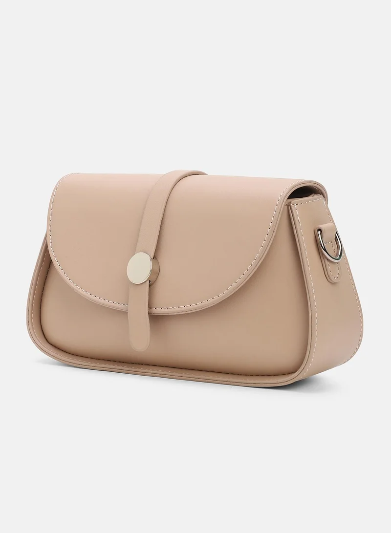 Haute Sauce Solid Magnet Lock Regular Vegan Leather Sling Bag with Detachable Strap For Women