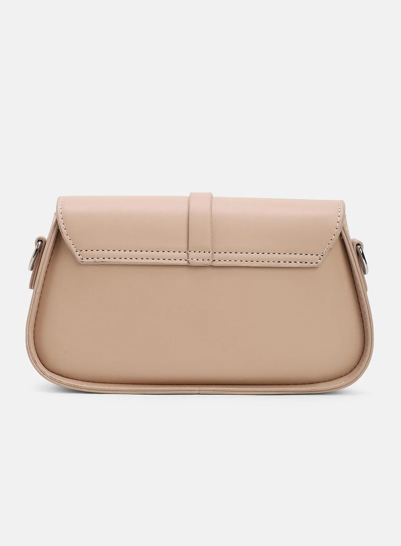 Haute Sauce Solid Magnet Lock Regular Vegan Leather Sling Bag with Detachable Strap For Women