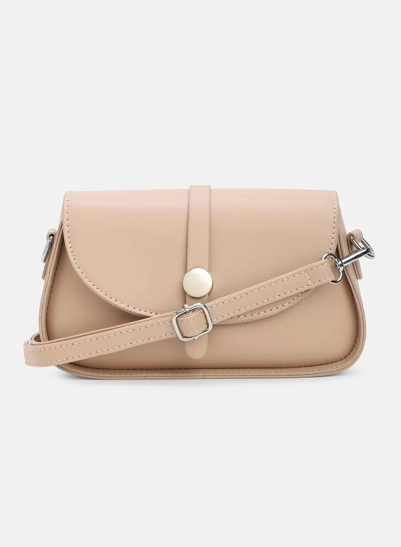 Haute Sauce Solid Magnet Lock Regular Vegan Leather Sling Bag with Detachable Strap For Women