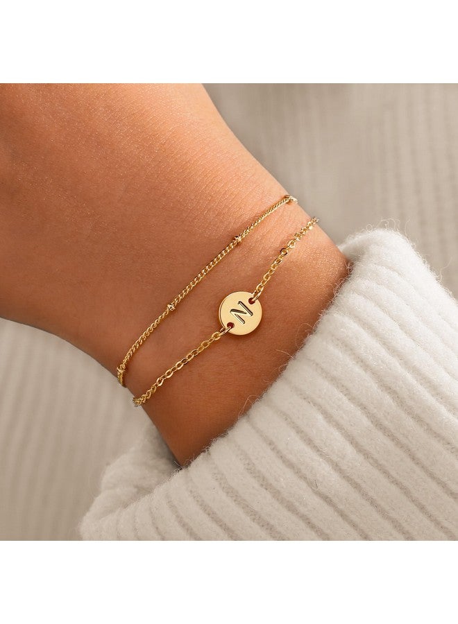 MONOZO Gold Initial Bracelets For Women Jewelry Gifts - 18K Gold Plated Letter Initial Bracelet Dainty Disc Letter N Initial Bracelets For Women Gold Initial Bracelets For Women Jeweley - Image 2
