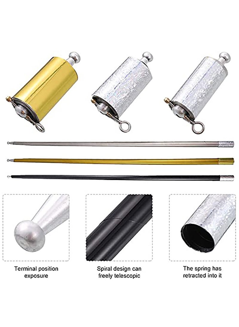 Luckam Stage Show Magic Wand Props Foldable Metal Look Magician's Cane 3-Piece Black Gold Silver 43.30 inch - Image 3