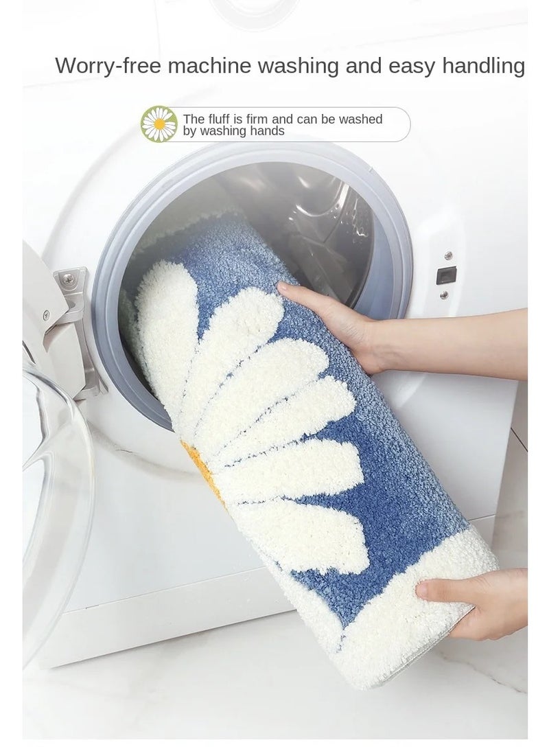 Bluejw Daisy Bath Mat Non-Slip Soft Adorable Boho Floral Bath Rugs Machine Washable Bathtub Mat Water Absorbent Plush Shaggy Carpet Thick Bathroom Kitchen Floor Microfiber Doormat 50x80cm - Image 3