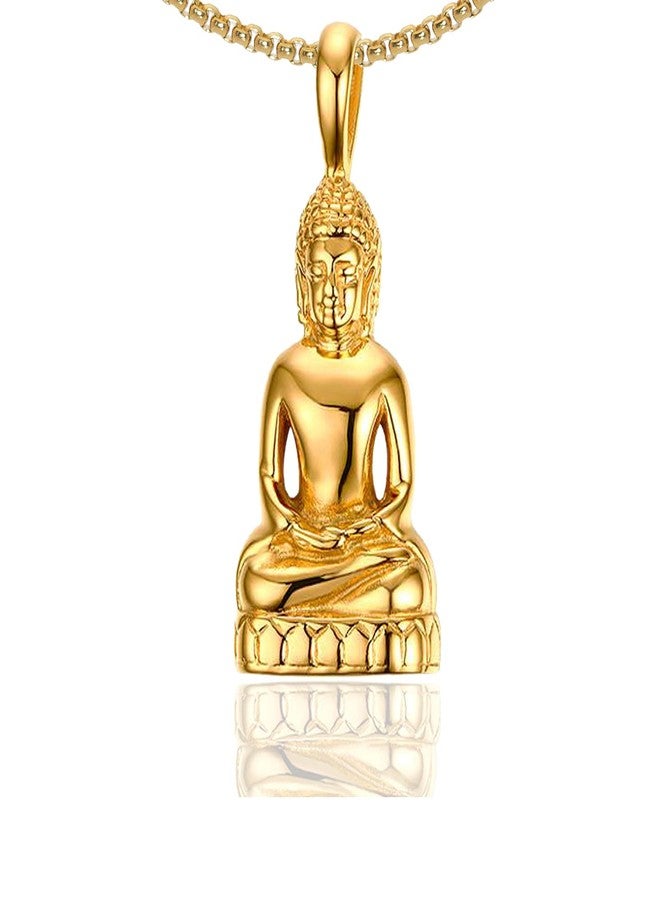 Xusamss Plated 18K Gold Stainless Steel Buddha Head Pendant Necklace(Gold) - Image 1