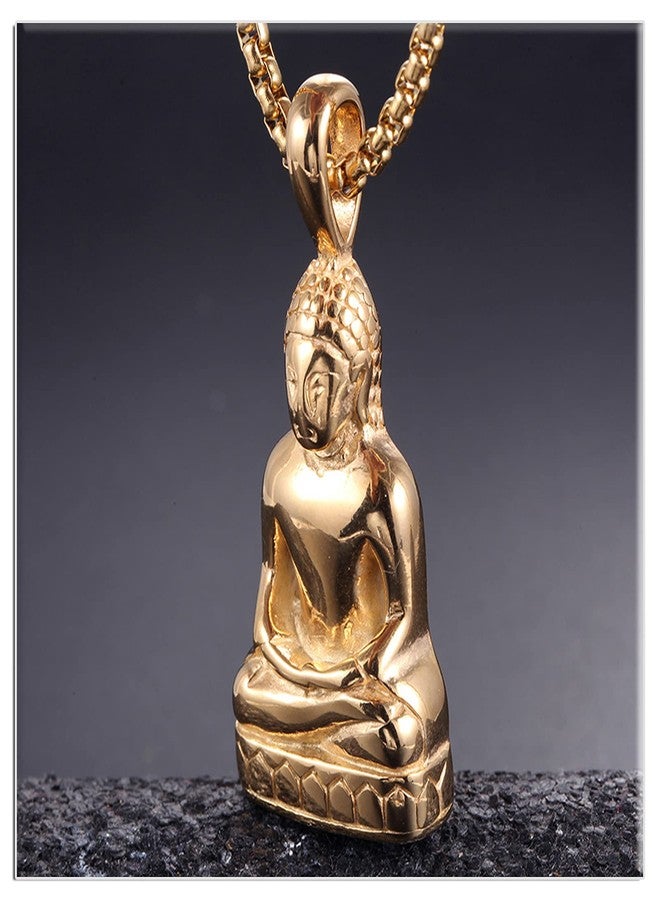Xusamss Plated 18K Gold Stainless Steel Buddha Head Pendant Necklace(Gold) - Image 5