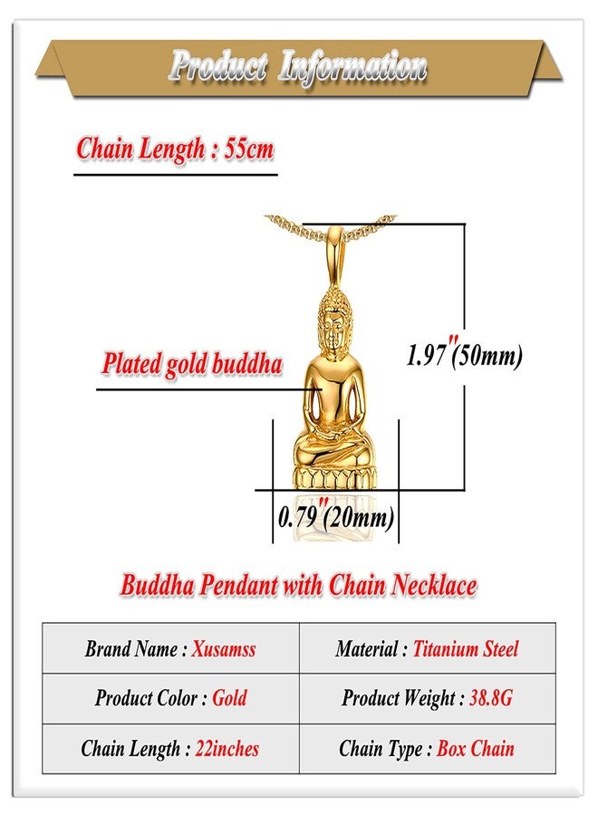Xusamss Plated 18K Gold Stainless Steel Buddha Head Pendant Necklace(Gold) - Image 2
