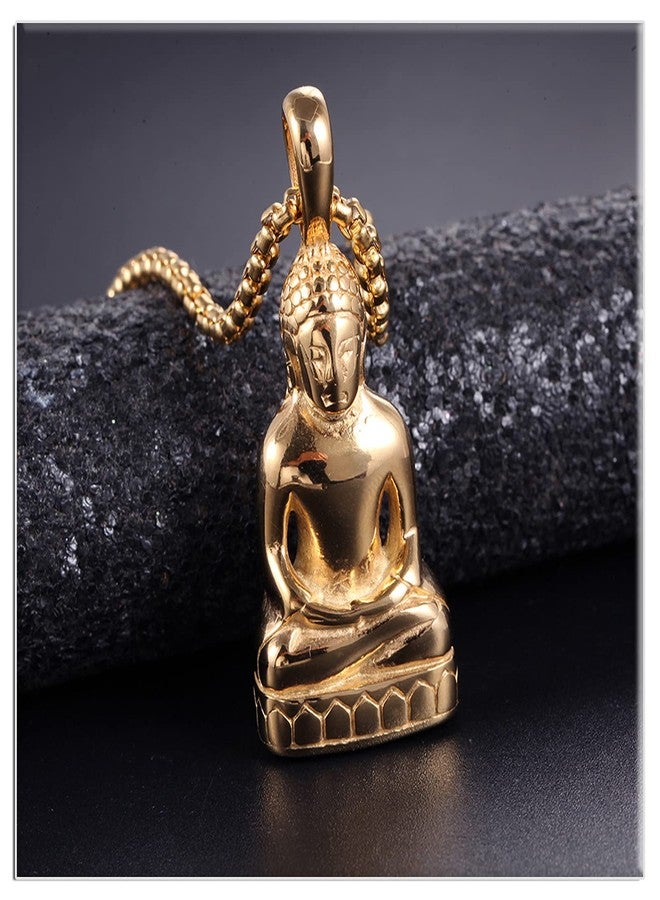 Xusamss Plated 18K Gold Stainless Steel Buddha Head Pendant Necklace(Gold) - Image 3
