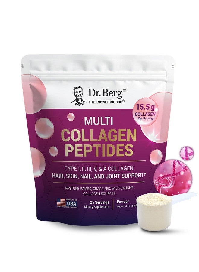 Dr. Berg Nutritionals Dr. Berg Multi Collagen Peptides Powder Types I, II, III, V, X - Unflavored Collagen Powder w/ 14 g of Protein - Grass-Fed, Pasture-Raised & Wild-Caught Collagen Sources - 25 Servings - Image 1