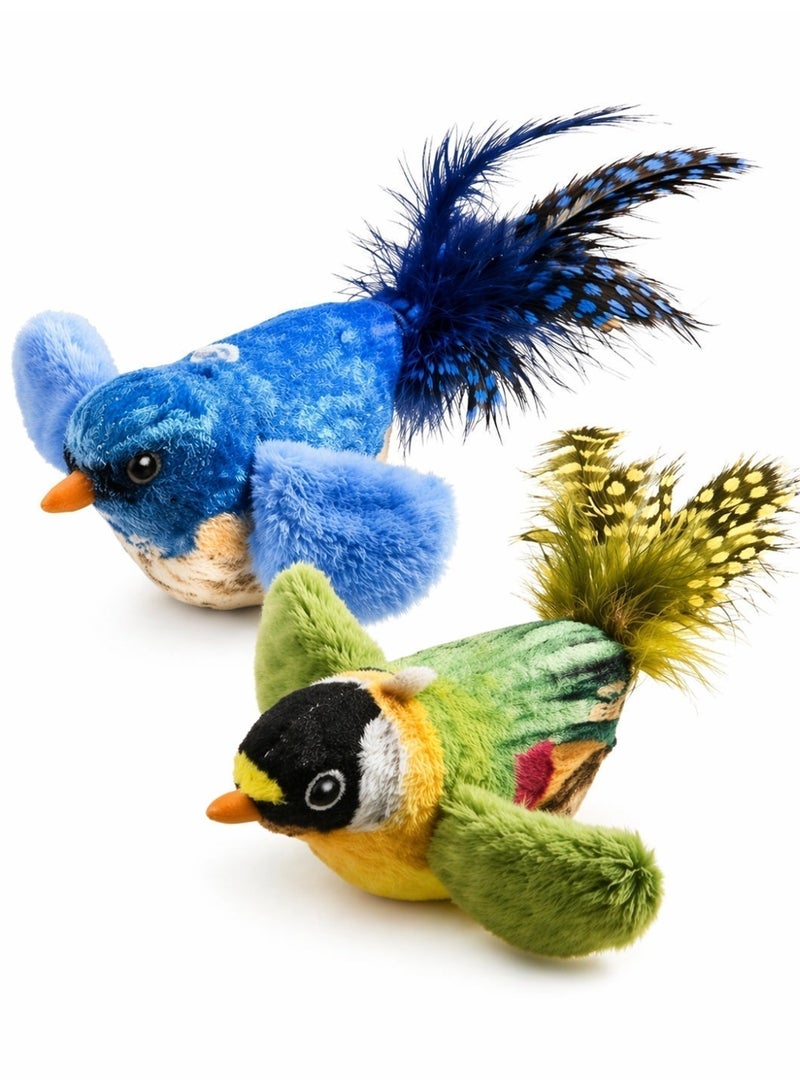 Sisily 2PCS Cat Toy, Interactive Chirping Bird Plush Set with Catnip, Real Feather Tail and Hanging String, Swinging Teaser for Pouncing, Chasing and Self Play, for Indoor Cats & Kittens - Image 5