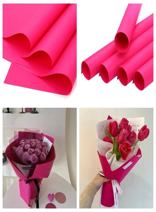 Dodxiaobeul 20 Sheets Waterproof Flower Wrapping Paper, Florist Bouquet Paper DIY Crafts,Wrapping Paper Gift Packaging Florist Bouquet Material 22 x 22inch (Dark Pink ) - Image 3