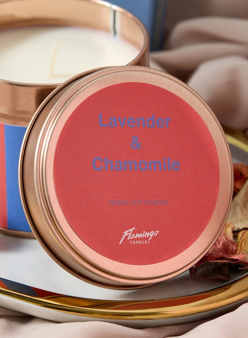 Flamingo Candles Lavender & Chamomile Red & Purple Stripe Tin Candl