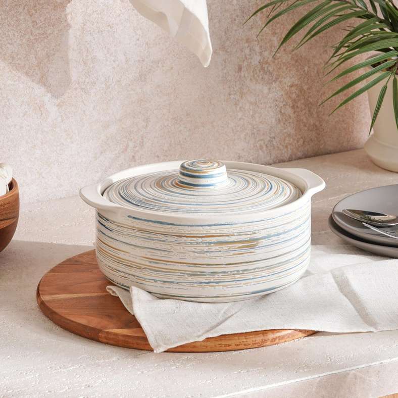 Cosette Spiral Textured Casserole 1.4L - White & Blue