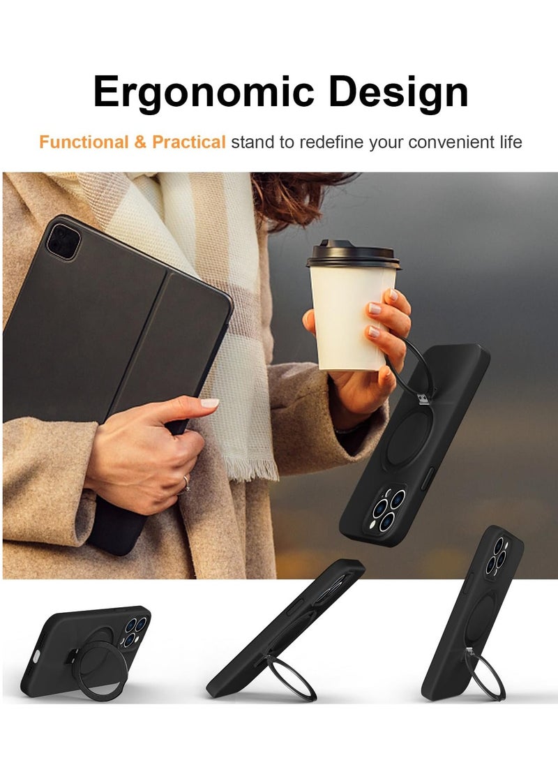 Eligo - iPhone 13 Pro Max MagSafe Case with Magnetic Invisible Stand,【Full Shockproof Protection】Soft Silicone Phone Cover with Kickstand for Apple 13 Pro Max (Black) - Image 1