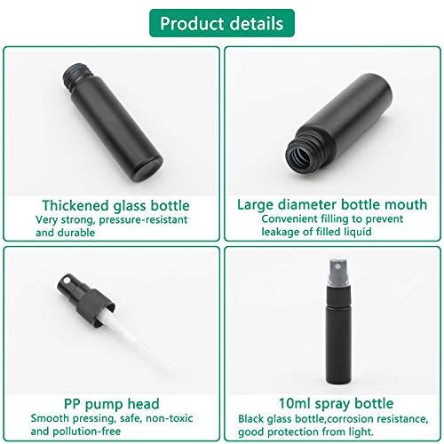 Newzoll 10pcs Black Glass Spray Bottles 10ml (1/3oz) Sprayer Bottles Sample Perfume Fine Mist Atomizer Sprayer Vials Tubes Containers for Essential Oils Scent Cosmetic - Image 5