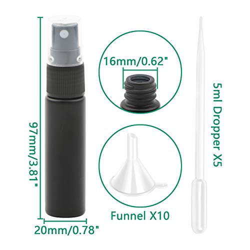 Newzoll 10pcs Black Glass Spray Bottles 10ml (1/3oz) Sprayer Bottles Sample Perfume Fine Mist Atomizer Sprayer Vials Tubes Containers for Essential Oils Scent Cosmetic - Image 2