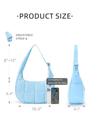 WESTBRONCO Small Puffer Crescent Shoulder Bag for Women, Nylon Quilted Shoulder Purses, Puffy Handbags with Adjustable Strap - Image 2