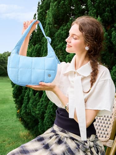 WESTBRONCO Small Puffer Crescent Shoulder Bag for Women, Nylon Quilted Shoulder Purses, Puffy Handbags with Adjustable Strap - Image 3