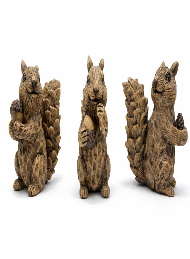 مجموعة iStatue من 3 تماثيل سنجاب من الراتنج، ديكور حيوانات الغابة المرسومة يدويًا، تماثيل مستوحاة من الطبيعة لتزيين الطاولة في المنزل والحديقة والرفوف، وهدية للنساء والأمهات والآباء والفتيات والفتيان (صغير) - Image 1