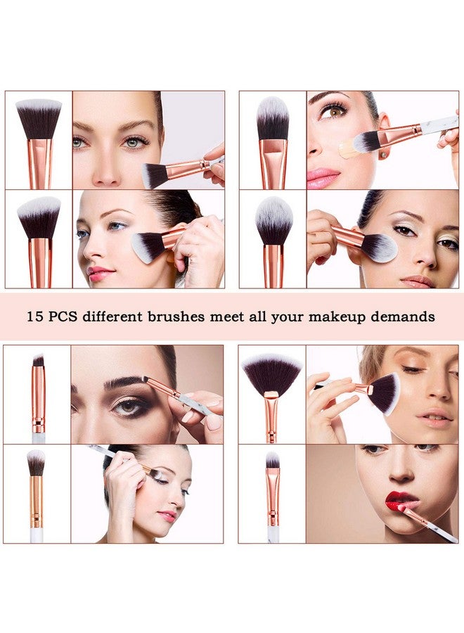 DUAIU P Brushes Duaiu 15Pcs Marble Makeup Brush Set Premium Synthetic Kabuki Powder Blush Contour Foundation Concealer Eyeshadow Brushes With Makeup Sponge Make Up Tool A Grey - Image 2