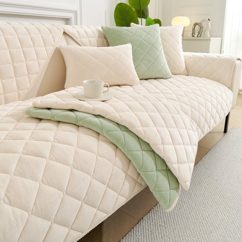 غطاء أريكة GKXLH قابل للغسل ناعم من فليس الحليب غير قابل للانزلاق لصالونات 1 2 3 مقاعد زوايا شكل L واقي للأثاث بيج 70x90 سم