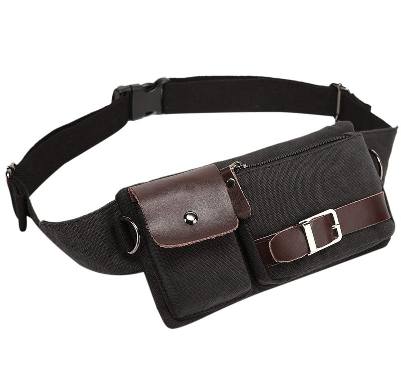 BAOSHA YB-01 Vintage Men's Waist Bag Sports Waist Pack Bum Bag Security Money Waist Day Pack Pouch Hip Belt Bag Bumbag Black - Image 1