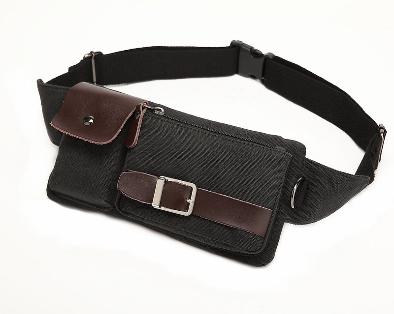 BAOSHA YB-01 Vintage Men's Waist Bag Sports Waist Pack Bum Bag Security Money Waist Day Pack Pouch Hip Belt Bag Bumbag Black - Image 2