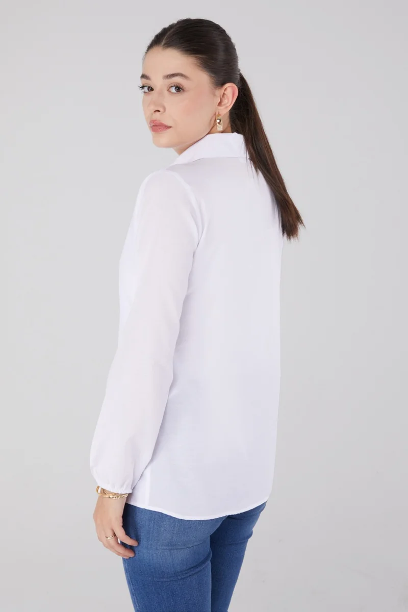 Tofisa Plain Shirt Collar Women's White Printed Shirt - 13338