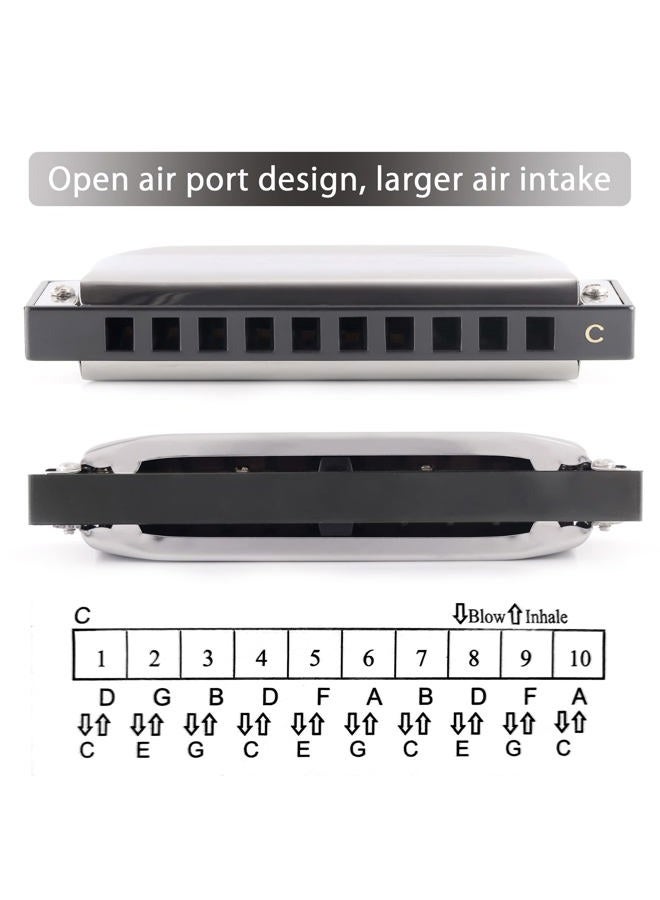 Swan Blues Harmonica C Key for Kids Adults, 10 Hole Diatonic Harmonica Key of C, Metal Blues Harp for Beginners Students, Mouth Organ in Case, Silver - Image 4