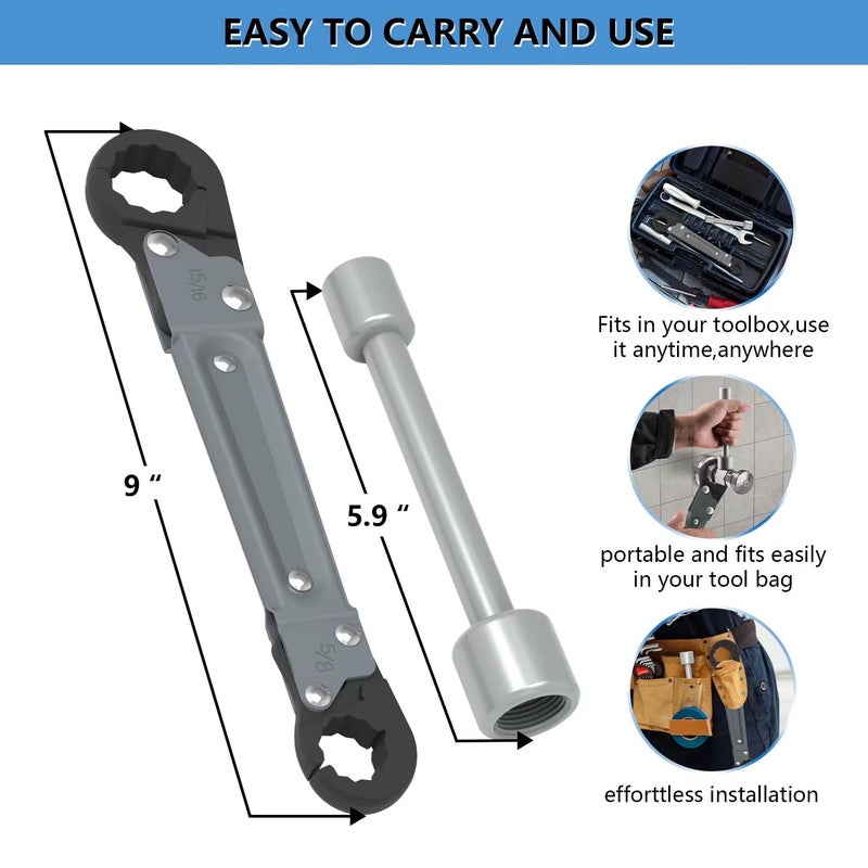 Holdly Plumbing Tools Angle Stop Wrench Kit â€“ Adjustable Wrench Professional Plumber Tools for Installing New Compression Angle Stops and Removing Compression Rings-Silver Tool Kit - Image 5