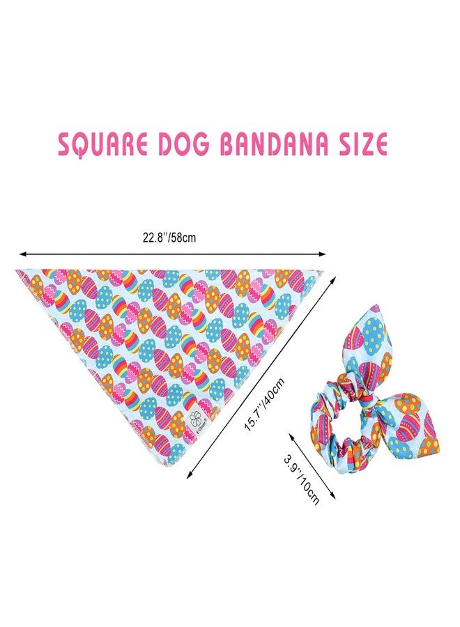 E-Clover Easter Dog Bandana & Matching Scrunchie Set Egg Dog Bandanas Scarf with Bunny Hair Tie for Small Puppy Dogs Pet Owner - Image 2