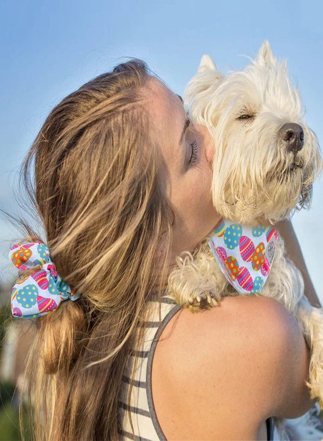 E-Clover Easter Dog Bandana & Matching Scrunchie Set Egg Dog Bandanas Scarf with Bunny Hair Tie for Small Puppy Dogs Pet Owner - Image 3