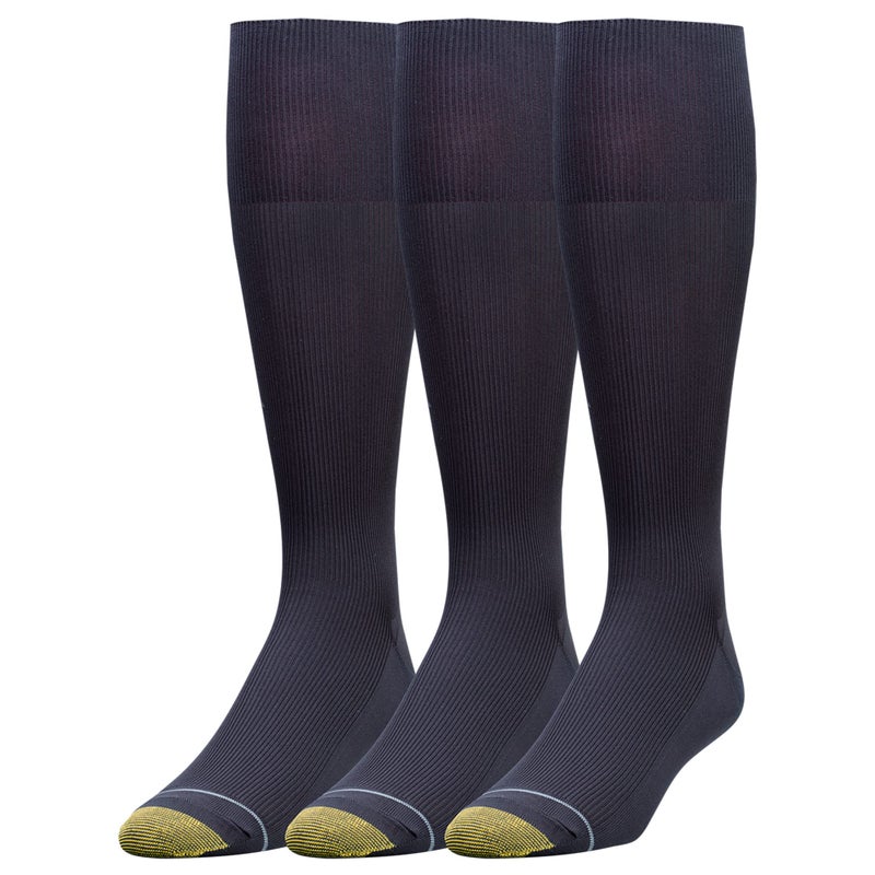GOLDTOE Men's Metropolitan Over-The-Calf Dress Socks, 3-Pairs, Navy, Large - Image 1