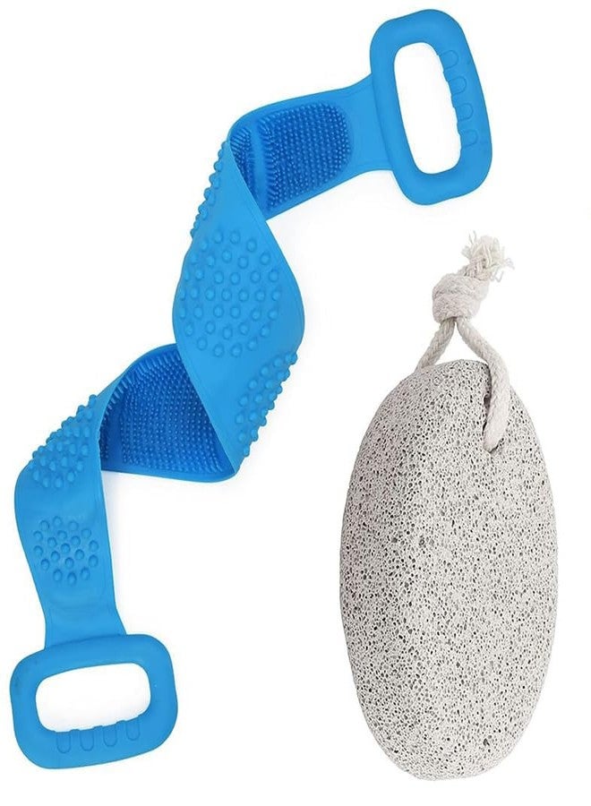 Calitate24 Silicone Bathing Belt for Men & Women Back Body Rubbing Scrubber Deep Cleansing Massage Dirt Removal Double Sided Bathing Brush Dead Skin Removing Exfoliating Belt With Pumice Stone - Image 1