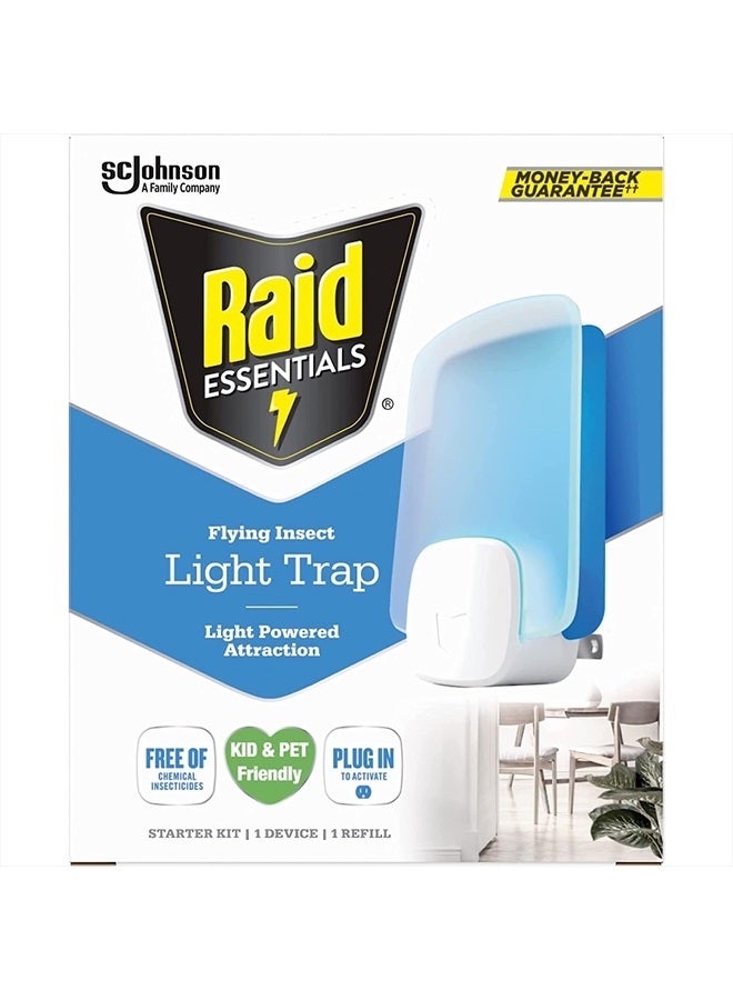 RAID مجموعة أدوات بدء مصيدة الحشرات الطائرة الضوئية الأساسية، 2 جهاز توصيل + 2 خرطوشة، تتميز بجاذبية تعمل بالضوء - Image 1