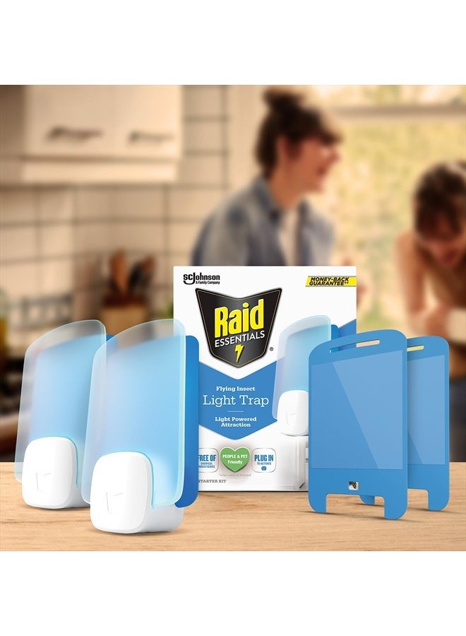 RAID مجموعة أدوات بدء مصيدة الحشرات الطائرة الضوئية الأساسية، 2 جهاز توصيل + 2 خرطوشة، تتميز بجاذبية تعمل بالضوء - Image 2
