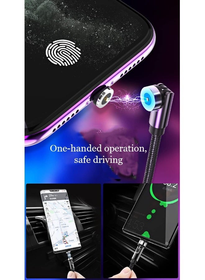 Loquat Rotate Magnetic Charging Cable,  540 Degree Rotating 3 in 1 Phone Charger Cable with LED Light 90 Degree Angle Connector, Compatible with Micro USB, Type C, IProduct and Most Devices (Black) - Image 1