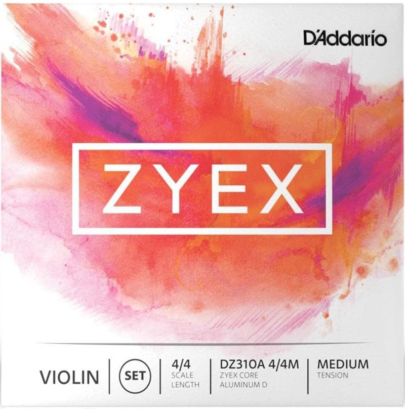 Daddario D'Addario DZ310A 4/4M Zyex Violin String Set | Aluminum D | Synthetic Core | Medium Tension | 4/4 Scale | Uncoated | Silver - Image 1